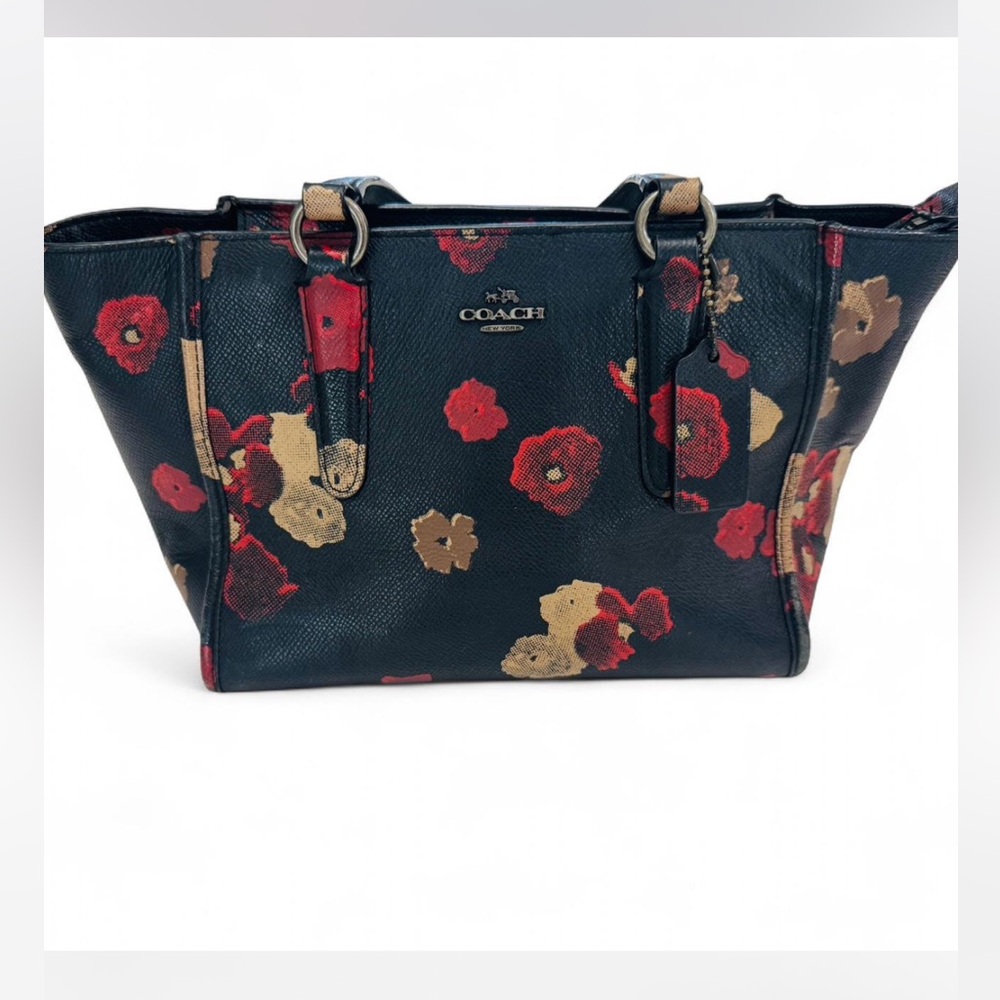 COACH 33856 CROSBY MINI LEATHER CARRYALL RED AND BLACK FLORAL PRINT